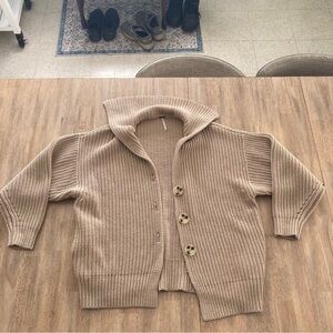 Free People Tan Swim Too Deep Cardigan with sailor collar and pockets